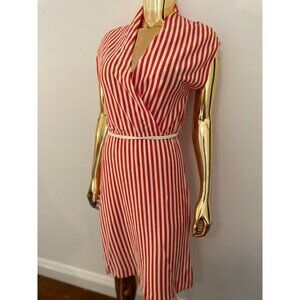 anthropologie Saturday Sunday Red & White Striped Wrap Dress With Rope Belt
